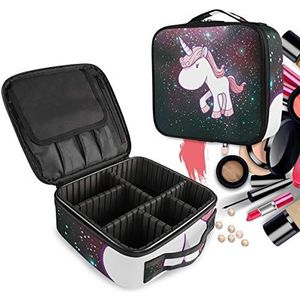 Universum Roze Eenhoorn Paard Make-up Tas Toilettas Rits Make-up Cosmetische Tassen Organizer Pouch voor Gratis Compartiment Vrouwen Meisjes
