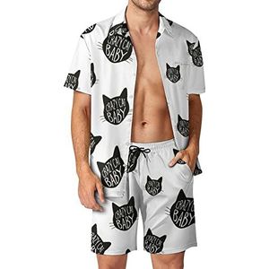 Crazy Cat Hawaiiaanse bijpassende set voor heren, 2-delige outfits, button-down shirts en shorts voor strandvakantie