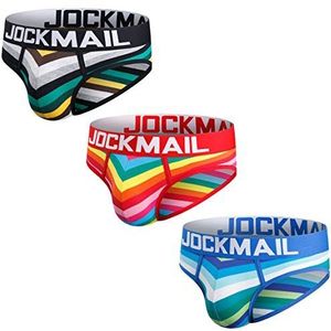 JOCKMAIL 3 Stks/Pack Mannen Briefs Ondergoed Katoen Mens Regenboog Streep Ondergoed Briefs Comfortabele Onderbroek