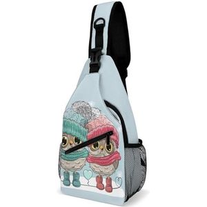 Leuke Winter Twee Uilen Reizen Crossbody Tas Sling Rugzak Wandelen Borst Schoudertas Fanny Pack Dagrugzak Geschenken voor Vrouwen Mannen