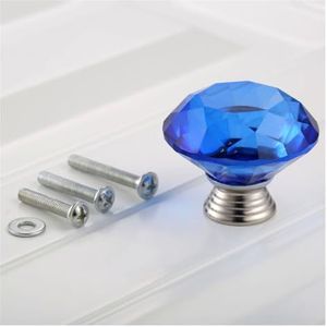 ORAMAI 12 Stuks Kristal Handvat 40 Mm/1.57in Diamant Glazen Knop + Schroeven Kast Pull Meubels Lade Wit Blauw roze Groen Zwart Rood (Color : Blue)