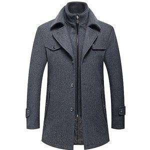 Wollen Erwtenjas for Heren Winddichte Warme Jas Winter Thermische Overjas Met Afneembare Kraag (Color : Gray, Size : Men-M)