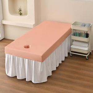 LDLCYCN Waterdichte Spa Massage Dekbed Gezicht Gat Oliebestendig Massagelaken Dunne Spa Massage Tafel Beschermhoes Met Elastische Band Rondom-Wrap Vierkant Hoofd, Roze, 70 x 185 (H)