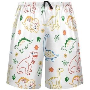 LI ZHI XIN Herenpyjamabroek, korte pyjamabroek, zomer casual shorts, elastische taille met trekkoord, rechte buis losse pasvorm met 2 zakken, S-XXL dinosaurus cartoonpatroon, Meerkleurig, S