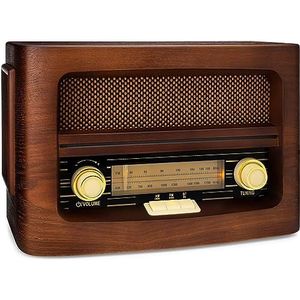 ClearClick - AM/FM-radio in klassieke retrostijl met Bluetooth, AUX-IN, USB-ingang, handgemaakt hout, donker koffiebruin, maat S