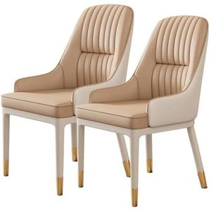 Eetkamerstoelen Set van 2 Kunstleer Keuken Eetkamerstoelen Gestoffeerde Moderne Vanity Loungestoelen Met Rug for Slaapkamer Woonkamer Balie Receptie (Color : Light Brown, Size : Set of 2)