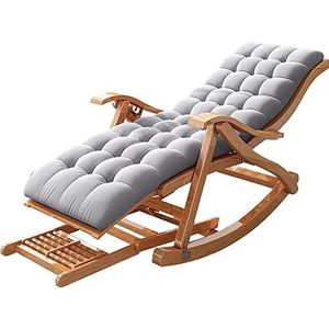GEIRONV Buiten vouwen ligstoel, rekbare voetsteun houten schommelstoel 5 posities verstelbare tuin zon ligstoelige fauteuil Fauteuils (Color : Gris)