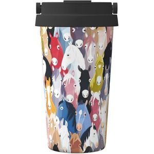 FRGMNT Kleurrijke Cartoon Paarden Print Thermische Koffie Mok, Reizen Geïsoleerde Deksel RVS Tumbler Cup voor Thuiskantoor Outdoor
