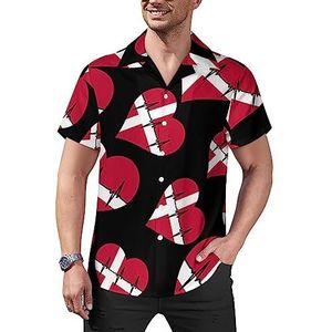 Love Denmark Heartbeat casual overhemden met knopen voor heren, korte mouwen, Cubaanse kraag, T-shirts, tops, Hawaiiaans T-shirt, 3XL