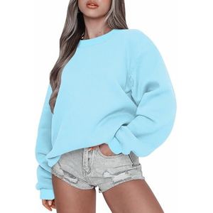 Leader of the Beauty Oversized sweatshirt met ronde hals voor dames, pullovertruien met lange mouwen herfstoutfits 2024, Hemelsblauw, S