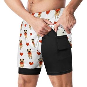 Mooie Mopshond En Hart Grappige Zwembroek met Compressie Liner & Pocket Voor Mannen Board Zwemmen Sport Shorts