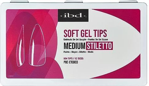IBD Soft Gel tips, medium stiletto, 504 stuks, 12 maten, gemaakt in de VS, transparante nageltips, zachte geltips voor nagelverlenging, medium stiletvorm