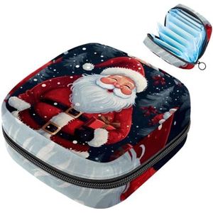 MUOOUM Merry Christmas Santa Claus Maandverband Opbergtas Draagbare Menstruatie Tas voor Vrouwen Tiener Meisjes Menstruatie Cup Pouch Nursing Pad Houder