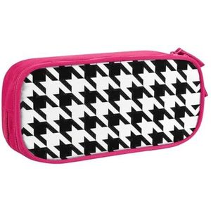 Yyoretp Grote Capaciteit Houndstooth Zwarte Print Potlood Case, Dubbellaags Rits Make-up Pouch Potlood Box Organizer., roze, Eén maat, Beauty Case