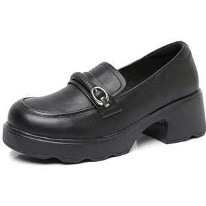 Sekiueo Dames Chunky Loafers Slip-On Casual Platte Schoenen Voor Wandelen Werk Kantoor,zwart,36 EU