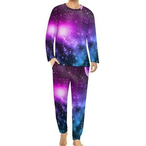 Kleurrijke Galaxy Comfortabele Heren Pyjama Set Ronde Hals Lange Mouw Loungewear met Zakken L