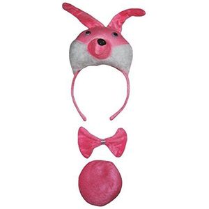 Petitebelle Haarband 3D bowtie staart 3 stuks kostuum eenheidsmaat 3D Hot Pink Konijn
