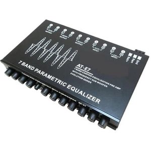 Stereo-audioversterkerontvanger, 7-bands auto-audio-equalizer LED, verstelbare 7-bands EQ autoversterker grafische equalizer met AUX-ingang, voor/achter + sub-uitgang Perfect voor thuiscomputerauto