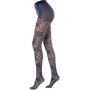 Gi&Gi Damespanty met bloemenpatroon, kant met bloemenpatroon, toon op toon. 40 denier nr. 1464, Donkerblauw, S/M