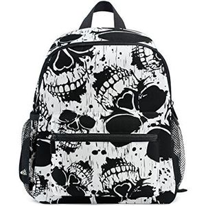 Jeansame Kids Rugzak Kinderen Schooltas Book Bag voor Kleuterschool Peuter Jongens Meisjes Schedels Halloween Zwart Wit Herfst Herfst