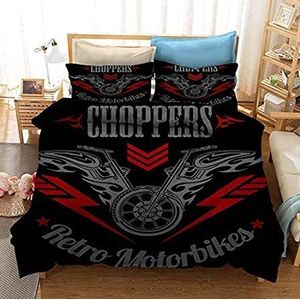 NICHIYO Harley Davidson Motorcycle Dekbedovertrek-beddengoedset, dekbedovertrek en kussensloop, microvezel, 3D digitale print, driedelig beddengoed (21, King 240 x 220 cm)