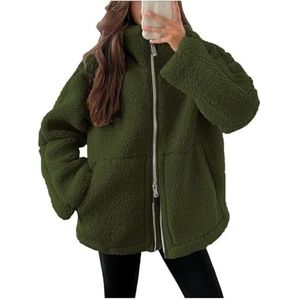 Teddy Jack Dames Vrije Tijd Tweesnijdend Fluwelen Jack Pluche Jack Met Rits Comfortabele Winterjas Wollen Jas For Dames Dikke Warme Winterjas Effen Fleece Jack S-XXL(Green,S)