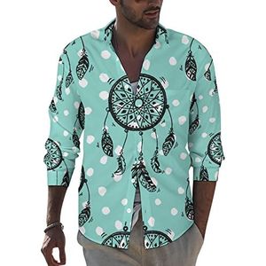 Native Dreamcatcher Heren Revers Shirt Lange Mouw Button Down Print Blouse Zomer Pocket Tees Tops 6XL