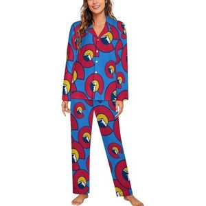 Colorado Centennials Logo Vrouwen Lange Mouw Button Down Nachtkleding Zachte Nachtkleding Lounge Pyjama Set XL