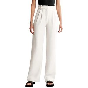 ICY Lightweight Tailored Wide Leg Pants, Effortless Tailored Wide Leg Pant - Women's High Waist Straight Pant Casual Trousers (XS,White)