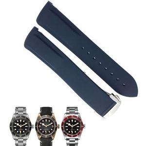 dayeer Rubberen horlogeband Horlogebanden voor Tudor voor heren Armband met vouwsluiting (Color : Dark blue white, Size : 19mm)