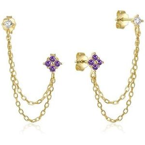 Gouden zilveren S925 sterling zilveren oorbellen met kwastjes, oorknopjes for dames in meerdere stijlen(Style:Golden-Purple Diamonds)