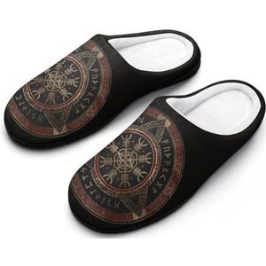Interessante Persoonlijkheid Nordic Viking Platte Schoenen, Binnen Woonkamer Casual Slip on Katoenen Pantoffels, Traagschuim Pantoffels voor Mannen(Helmet of Awe,13-14(46-47))
