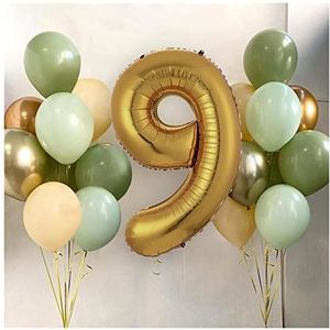 Ballonnen 15 stks/partij avocado groene latex ballonnen 40 inch goud nummer folie bal verjaardagsfeest bos jungle decoratie Heliumballonnen (Size : 9)