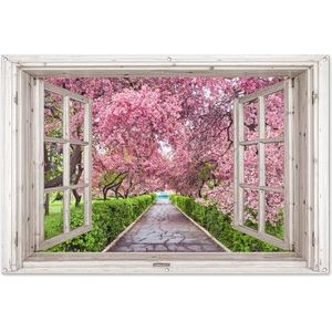 MuchoWow© Tuinposter Groot 180x120 cm XXL Balkon Tuindecoratie Poster Garden Outdoor Posters Tuin Decoratie Buiten - Tuinposters Voor Buiten - Japans - Sakura - Bloesem - Boom - Takken - Doorkijk