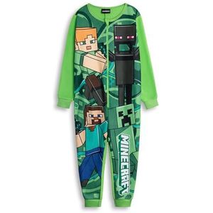 Minecraft Creeper Boys Groen Onesie met Rits | Microfleece Nachtkleding met Lange Mouwen en Steve & Enderman Print | Gamer Nachtkleding voor Kinderen | Ideaal voor Bedtijd en Loungen