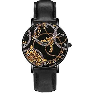 Gouden Barok Persoonlijkheid Business Casual Horloges Mannen Vrouwen Quartz Analoge Horloges, Zwart