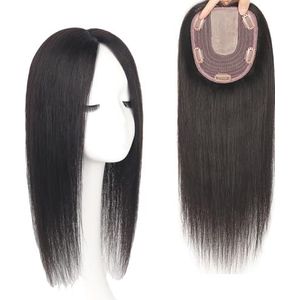 Natuurlijke Zwarte Haartoppers for Vrouwen 100% Echte Menselijke Haarstukken 13 X 15 Cm Kantbasis Clip-in Toupet 18 Inch Haarextensies for Dunner Wordend Haar