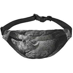 Rhinoceros Animal Print Grote Fanny Pack Verstelbare Crossbody Bag Heuptas voor Outdoor Sport, Zwart, One Size, Zwart, Eén maat