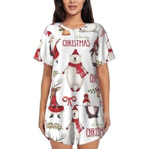 YQxwJL Kerst Kerstman Print Vrouwen Pyjama Sets Shorts Korte Mouw Lounge Sets Nachtkleding Casual Pjs Met Zakken, Zwart, S