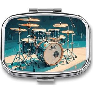 Cool Drums Set Pillenetui met 2 compartimenten, pillenorganizer, draagbare vierkante pillendoos, vitaminepillenorganizer voor zakportemonnee en reizen