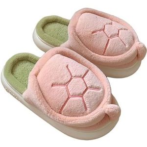 JadeRich Leuke schildpadpantoffels voor dames, traagschuim, warme pluche winterhuisschoenen, grappige dierenpantoffels, roze, 34.5/35 EU