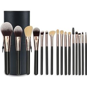 Make-upborstels, Blush-borstel, Make-upborstelset, Make-upborstels, 12-delige make-upborstel Volledige set make-upgereedschapset Zwart goud Draagbare make-upborstel for zacht haar