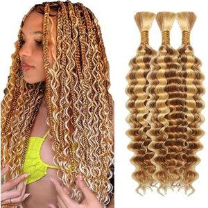 Tuheerst 32 32 32 Inch Deep Wave Bulk hair for Braiding P27/613 Highlight Blonde Menselijk haar 3 Bundles/Pack No Weft Premium Braiding Hair Extensions for Boho Braids With Minimal Tangle