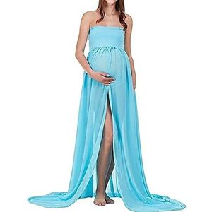 xuanran Zwangere vrouwen, fotografie, zwangerschapsjurk, split voorkant, fotoshoot, zwangerschapskleding, zwangerschapskleding, maxi-jurk, zwangerschapsjurk, hemelsblauw, L
