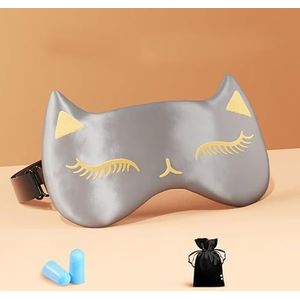 Slaapmasker met kattenoren, 100% verduistering, wimpervriendelijk, verstelbare bandjes, wimperverlenging, vriendelijk, voor vrouwen en mannen, slaapmaskers (grijs)