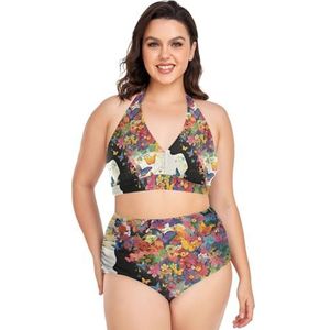 Afrikaanse Zwarte Dame Vlinders Vrouwen Bikini Sets Plus Size Badpak Twee Stukken Hoge Taille Strandkleding Meisjes Badpakken, Pop Fashon, XL