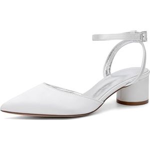 KYEGLO Satijnen Bruidsschoenen Voor Dames Met Gesloten Teen, Gesp Aan De Enkelband, Puntige Teen En Slingback-Hakken Voor Bruiden Op Avondfeesten,ivoor,36