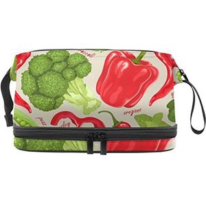 Dubbellaags Cosmetische Tas Plantaardige Draagbare Make-Up Tas Reizen Organizer Pouch Voor Vrouwen Meisjes Toiletries Tassen, Meerkleurig, 27x15x14 cm/10.6x5.9x5.5 in, Make-up zakje