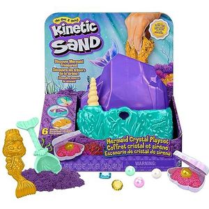 Kinetic Sand - Kristal Zeemeermin-speelset met 481 g goudkleurig glinsterend speelzand met opbergbak en gereedschap - Sensoriche speelgoed