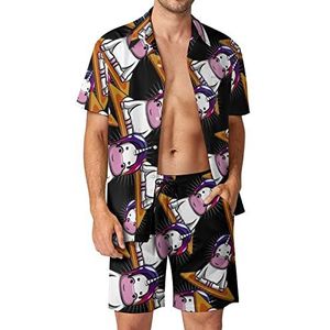 Eenhoorn Yoga Grappige Hawaiiaanse Sets voor Mannen Button Down Korte Mouw Trainingspak Strand Outfits XL